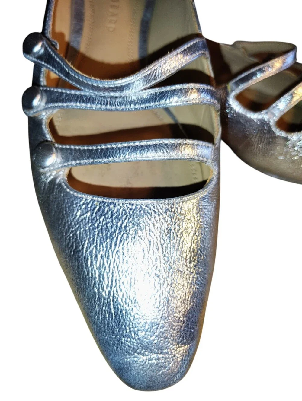 Veronica Beard Metallic Silver Crinkle Triple-Strap Mary Jane Flat Size 10 US 54 - Picture 16 of 16